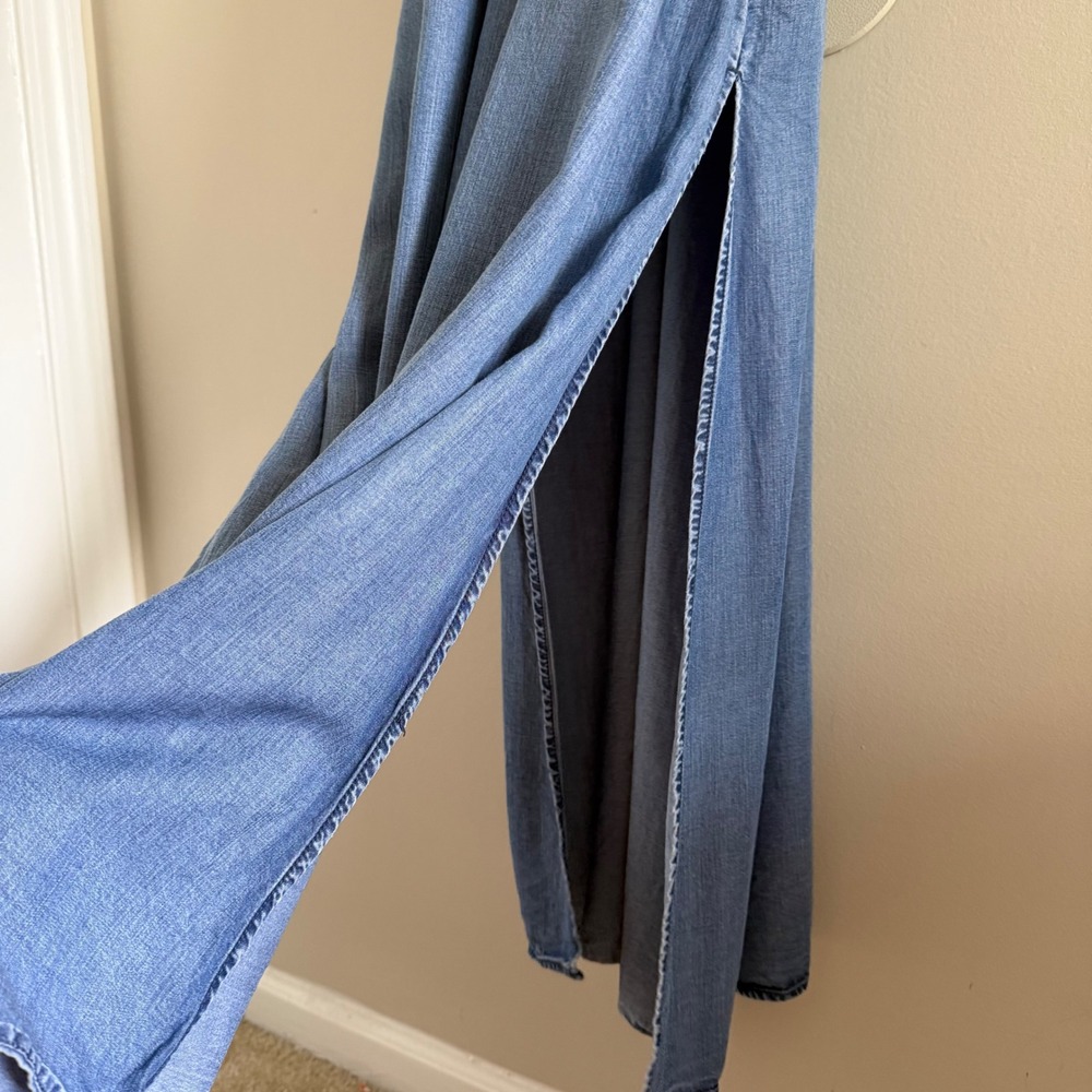 Gap Womens Blue Tencel Flowy Maxi Dress Crisscross Back Slit Size M - Picture 10 of 13